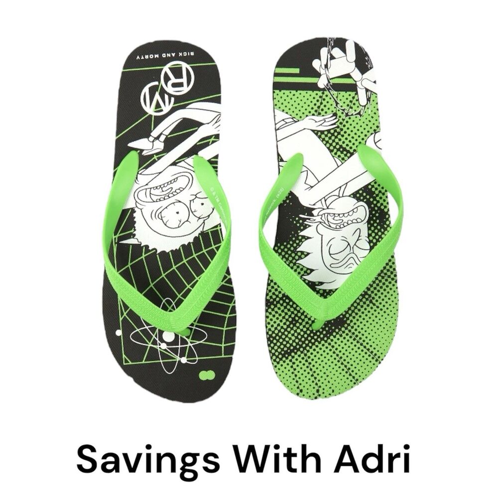 Men's Rick and Morty Flip Flops Size 13 – Black And Lime Green